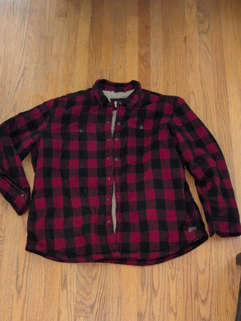 L.L. Bean Red and Black Buffalo Plaid Sherpa-Lined Shirt Jacket